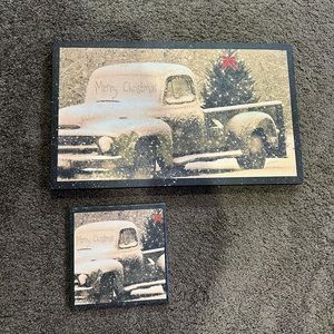 Christmas canvas sign and hot plate - sold together